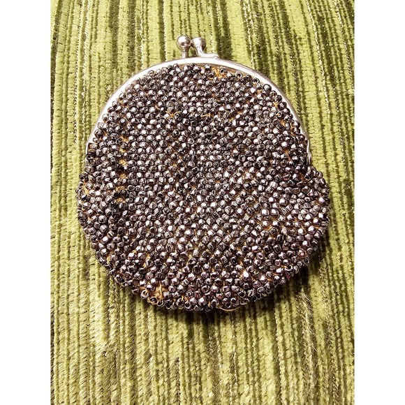 Source Unknown Handbags - Antique Coin Purse, Silver Beading, Kiss Clasp, Tiny Wallet